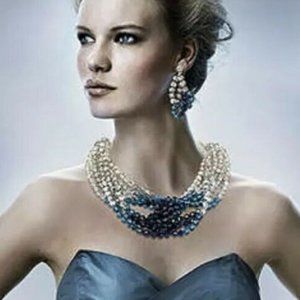 SWAROVSKI Signed Authentic Blue Necklace and Bracelet set